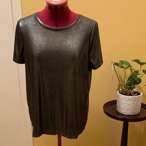 Gap Women Short Sleeve Metallic Sparkle Tee Charcoal Short Sleeve Top